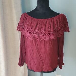 Altar'd State Wine Red Off The Shoulder Blouse M
